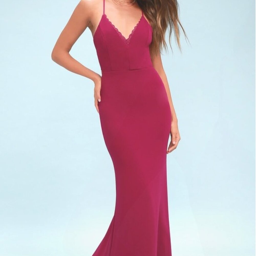 Love Story Magenta Backless Lace Maxi Dress